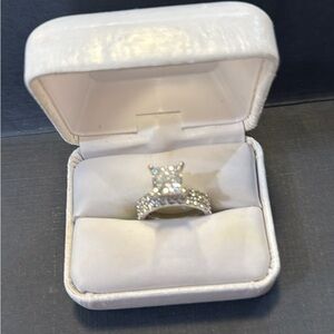 3.65 carat white gold engagement ring and wedding ring size 7